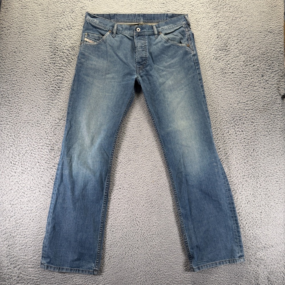 Diesel Jeans Mens 33x33 Blue Denim Straight‎ Faded Button-Fly Travel Workwear